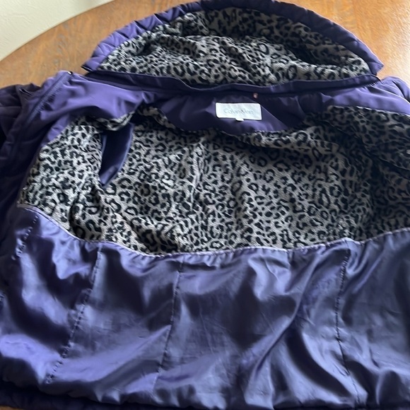 Calvin Klein purple quilted zip up coat size small removable hood collar - Picture 12 of 16